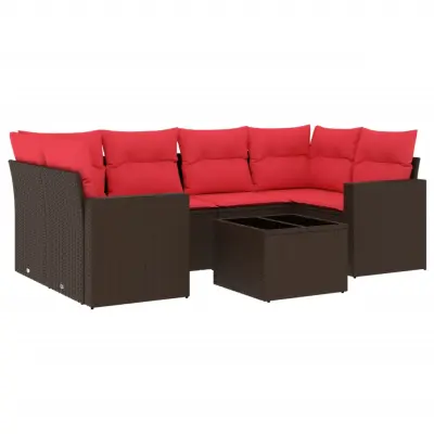 vidaXL Vrtna sedežna garnitura 7-delna z blazinami rjav poli ratan