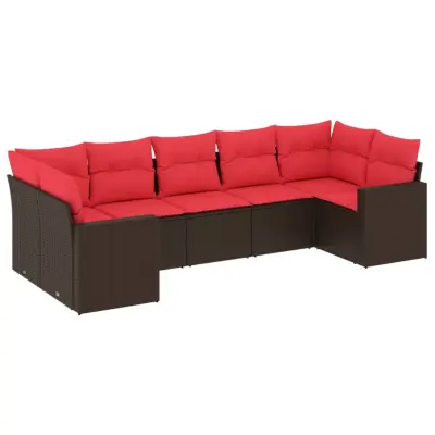 vidaXL Vrtna sedežna garnitura 7-delna z blazinami rjav poli ratan