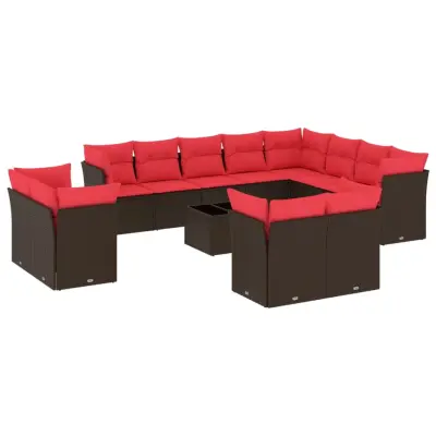 vidaXL Vrtna sedežna garnitura 13-delna z blazinami rjav poli ratan