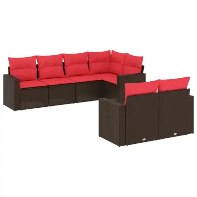 vidaXL Vrtna sedežna garnitura 7-delna z blazinami rjav poli ratan