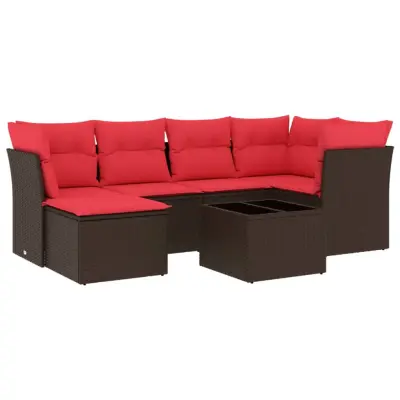 vidaXL Vrtna sedežna garnitura 7-delna z blazinami rjav poli ratan