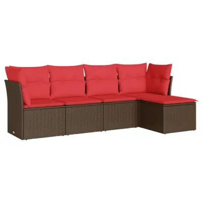 vidaXL Vrtna sedežna garnitura 5-delna z blazinami rjav poli ratan