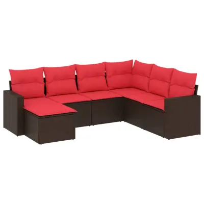 vidaXL Vrtna sedežna garnitura 7-delna z blazinami rjav poli ratan