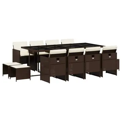 vidaXL Vrtna jedilna garnitura 13-delna z blazinami rjav poli ratan