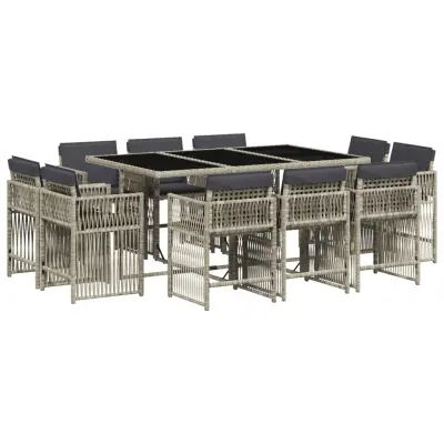 vidaXL Vrtna jedilna garnitura 11-delna z blazinami sv. siv PE ratan