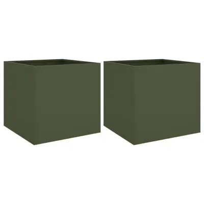 vidaXL Korito 2 kosa olivno zelena 49x47x46 cm jeklo