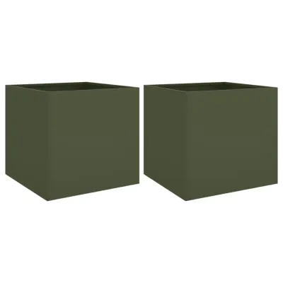 vidaXL Korito 2 kosa olivno zelena 42x40x39 cm jeklo