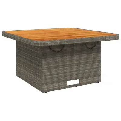 vidaXL Vrtna miza siva 80x80x71 cm poli ratan in akacijev les