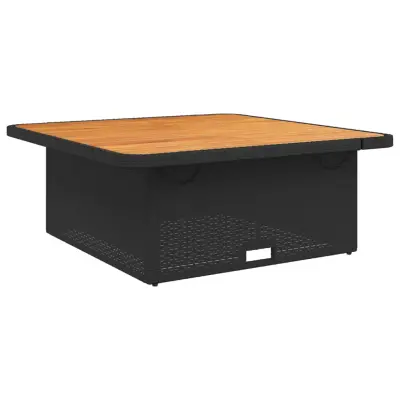 vidaXL Vrtna miza črna 110x110x71 cm poli ratan in akacijev les