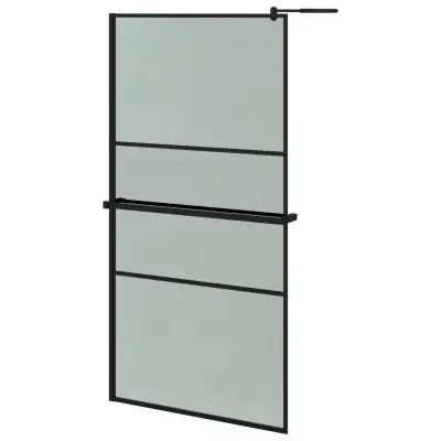 vidaXL Pregrada za tuš s polico črna 100x195 cm ESG steklo in aluminij