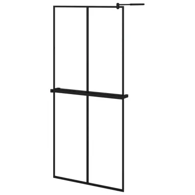 vidaXL Pregrada za tuš s polico črna 90x195 cm ESG steklo in aluminij