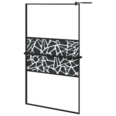 vidaXL Pregrada za tuš s polico črna 115x195 cm ESG steklo in aluminij