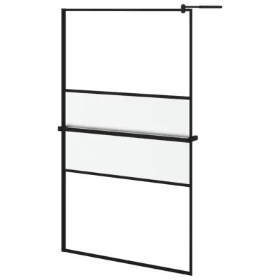 vidaXL Pregrada za tuš s polico črna 115x195 cm ESG steklo in aluminij