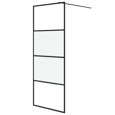 vidaXL Pregrada za tuš črna 80x195 cm delno motno ESG steklo