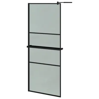 vidaXL Pregrada za tuš s polico črna 90x195 cm ESG steklo in aluminij