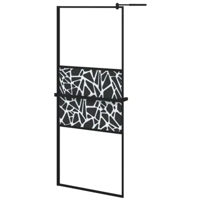 vidaXL Pregrada za tuš s polico črna 80x195 cm ESG steklo in aluminij