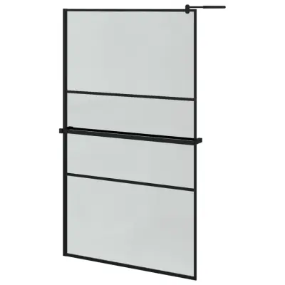 vidaXL Pregrada za tuš s polico črna 115x195 cm ESG steklo in aluminij