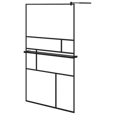 vidaXL Pregrada za tuš s polico črna 115x195 cm ESG steklo in aluminij