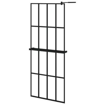 vidaXL Pregrada za tuš s polico črna 80x195 cm ESG steklo in aluminij