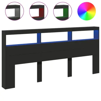 vidaXL Omarica za vzglavje postelje LED črna 220x17x102 cm