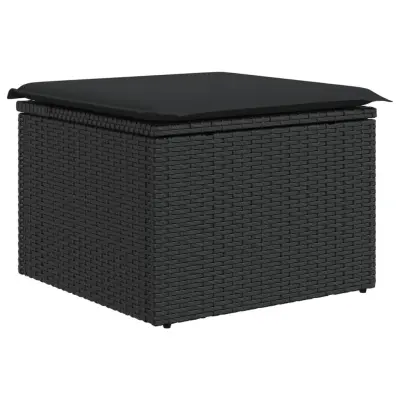 vidaXL Vrtni stolček z blazino črn 55x55x37 cm poli ratan