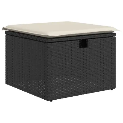 vidaXL Vrtni stolček z blazino črn 55x55x37 cm poli ratan