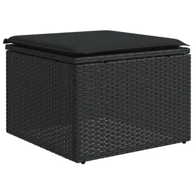 vidaXL Vrtni stolček z blazino črn 55x55x37 cm poli ratan