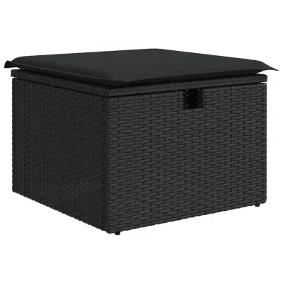 vidaXL Vrtni stolček z blazino črn 55x55x37 cm poli ratan