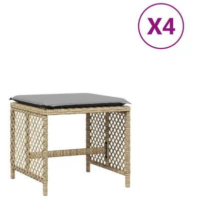 vidaXL Vrtni stolčki z blazinami 4 kosi bež 41x41x36 cm poli ratan