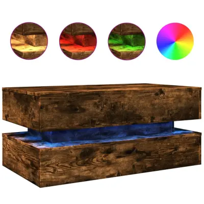 vidaXL Klubska mizica z LED lučkami dimljeni hrast 90x50x40 cm