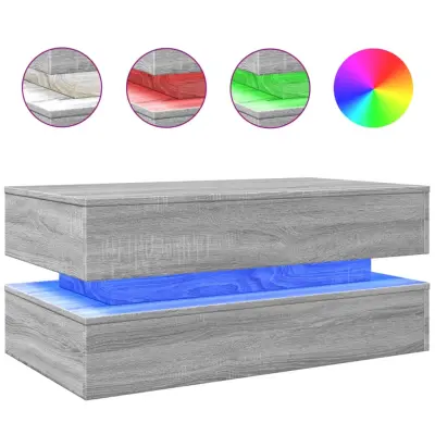 vidaXL Klubska mizica z LED lučkami siva sonoma 90x50x40 cm