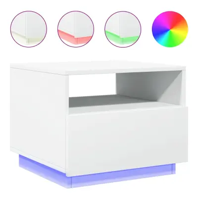 vidaXL Klubska mizica z LED lučkami bela 50x49x40 cm