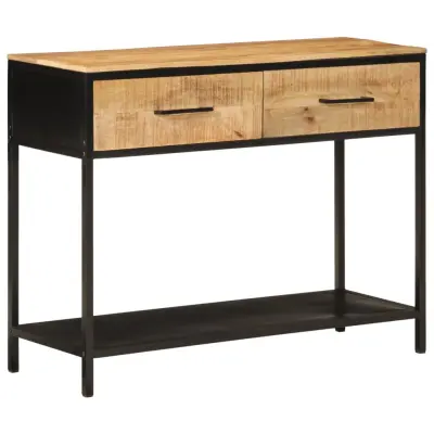 vidaXL Konzolna mizica 100x35x76 cm trden mangov les in železo