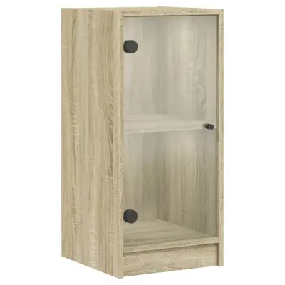vidaXL Stranska omarica s steklenimi vrati sonoma hrast 35x37x75,5 cm