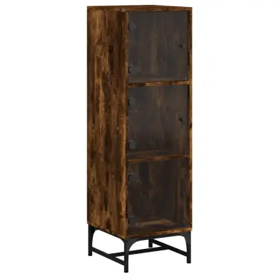 vidaXL Visoka omara s steklenimi vrati dimljeni hrast 35x37x120 cm