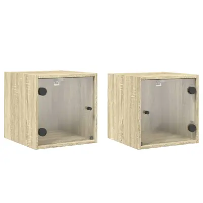 vidaXL Nočna omarica s steklenimi vrati 2 kos sonoma hrast 35x37x35 cm