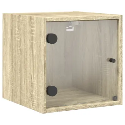 vidaXL Nočna omarica s steklenimi vrati sonoma hrast 35x37x35 cm