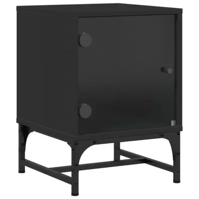 vidaXL Nočna omarica s steklenimi vrati črna 35x37x50 cm