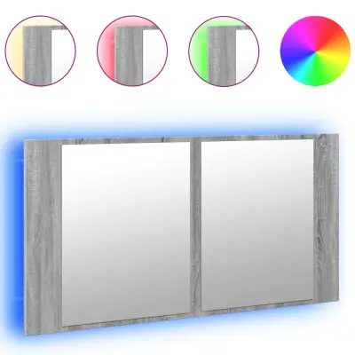 vidaXL LED kopalniška omarica z ogledalom siva sonoma 90x12x45 cm