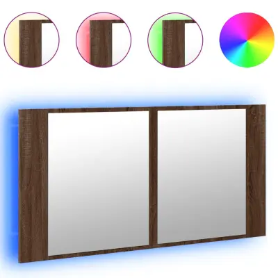 vidaXL LED kopalniška omarica z ogledalom rjavi hrast 90x12x45 akril