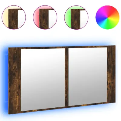 vidaXL LED kopalniška omarica z ogledalom dim. hrast 90x12x45 akril