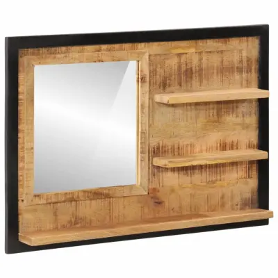 vidaXL Ogledalo s policami 80x8x55 cm steklo in trden mangov les