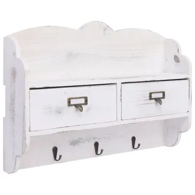vidaXL Stenski obešalnik za plašče bel 50x10x34 cm les