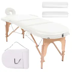 vidaXL Zložljiva masažna miza debeline 4 cm z 2 blazinama ovalna bela