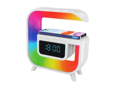 LTC namizna RGB svetilka-ura-budilka z brezžičnim polnilcem, Bluetooth, FM