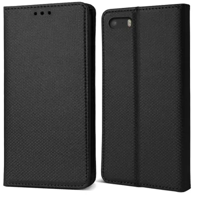 MOOZY črna pametna magnetna preklopna torbica za telefon iPhone SE/5s