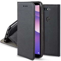 MOOZY črna pametna magnetna preklopna torbic za telefon Huawei Y7 Prime 2018/Nova 2 Lite