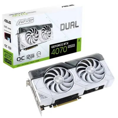 ASUS Dual GeForce RTX 4070 Super OC 12GB GDDR6X (90YV0K84-M0NA00) bela gaming grafična kartica