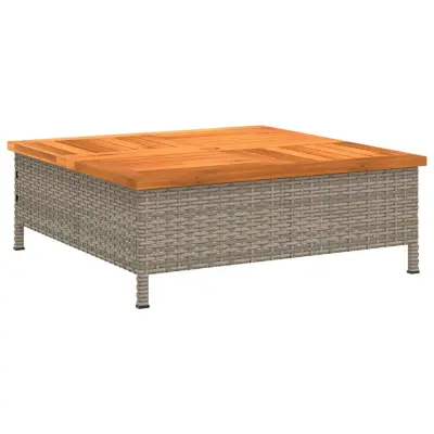 vidaXL Vrtna miza siva 70x70x25 cm ratan in akacijev les