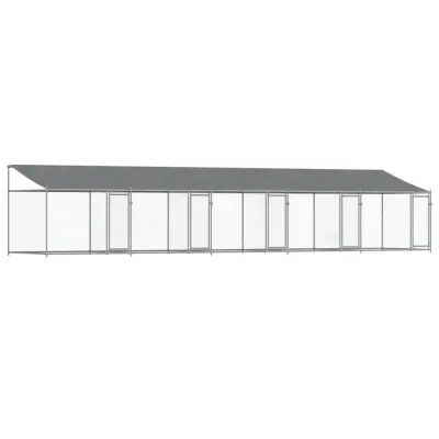 vidaXL Pasji boks s streho in vrati siv 10x2x2 m pocinkano jeklo